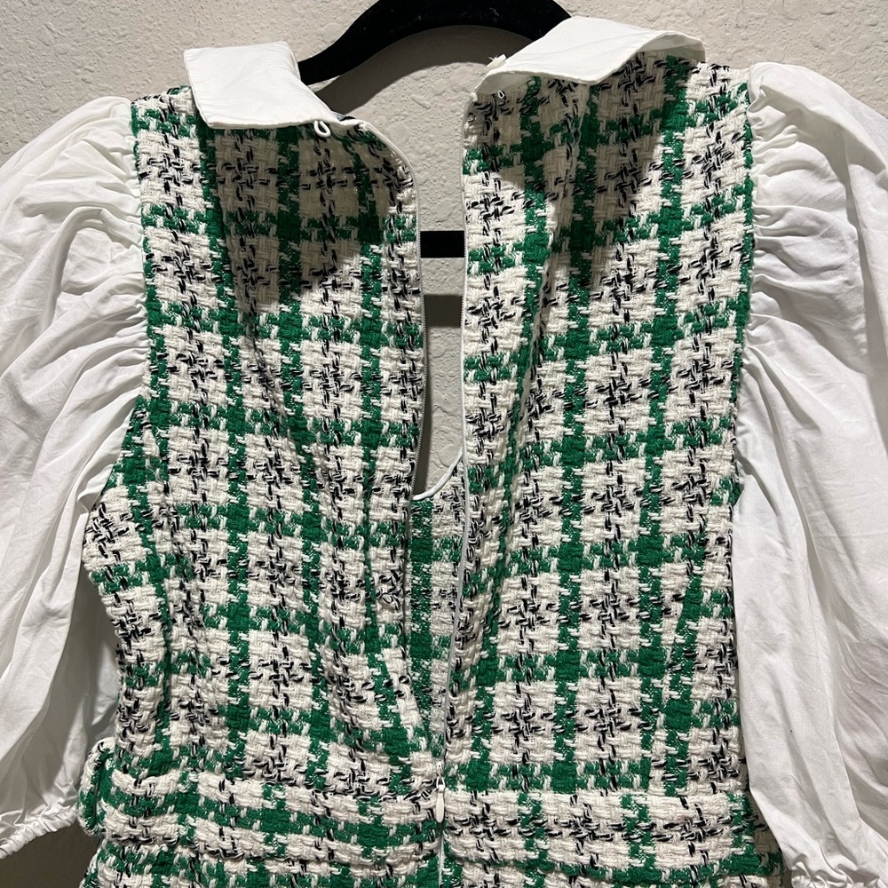 Zara Blogger Favorite Green/White Cotton Tweed Romper Size Medium M - Picture 8 of 10